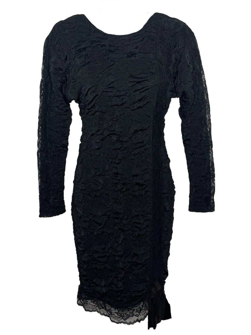Vintage 80s Nuance Black Satin Bubble Dress Size 5 Juniors Big Bow Lace Low Back